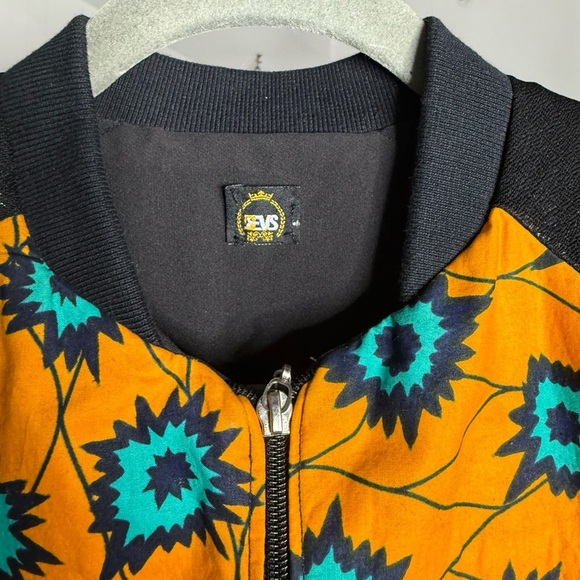 EVS Floral Tribal Pattern Baseball Jacket Womens M Yellow Black Zip Up Farm Rio - Picture 3 of 6